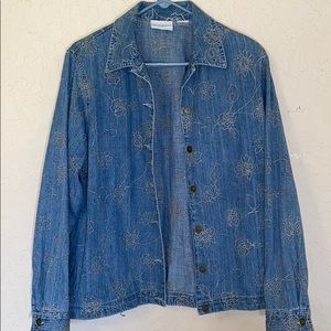 Alfred Dunner Floral Embroidered Denim Jacket